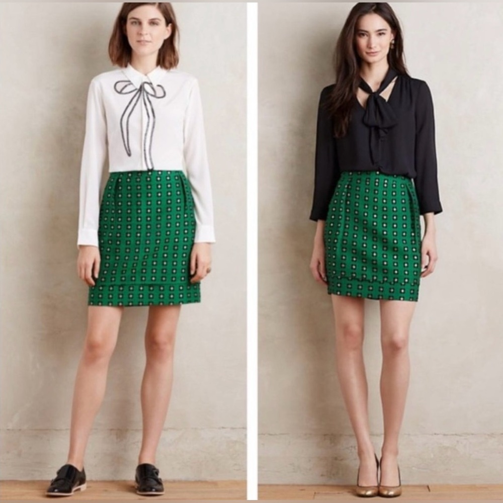 Anthropologie HD in Paris‎ Garden Glimmer Christmas Green Tiered Flower Skirt 4